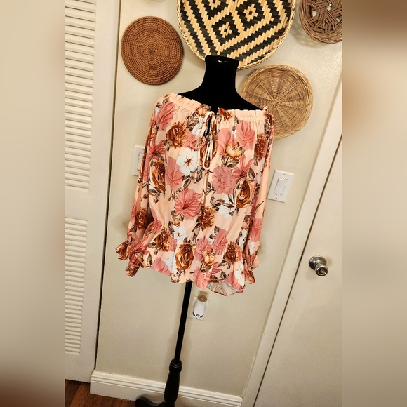Boho Off The Shoulder Long Sleeve Floral Blouse - Picture 5 of 14